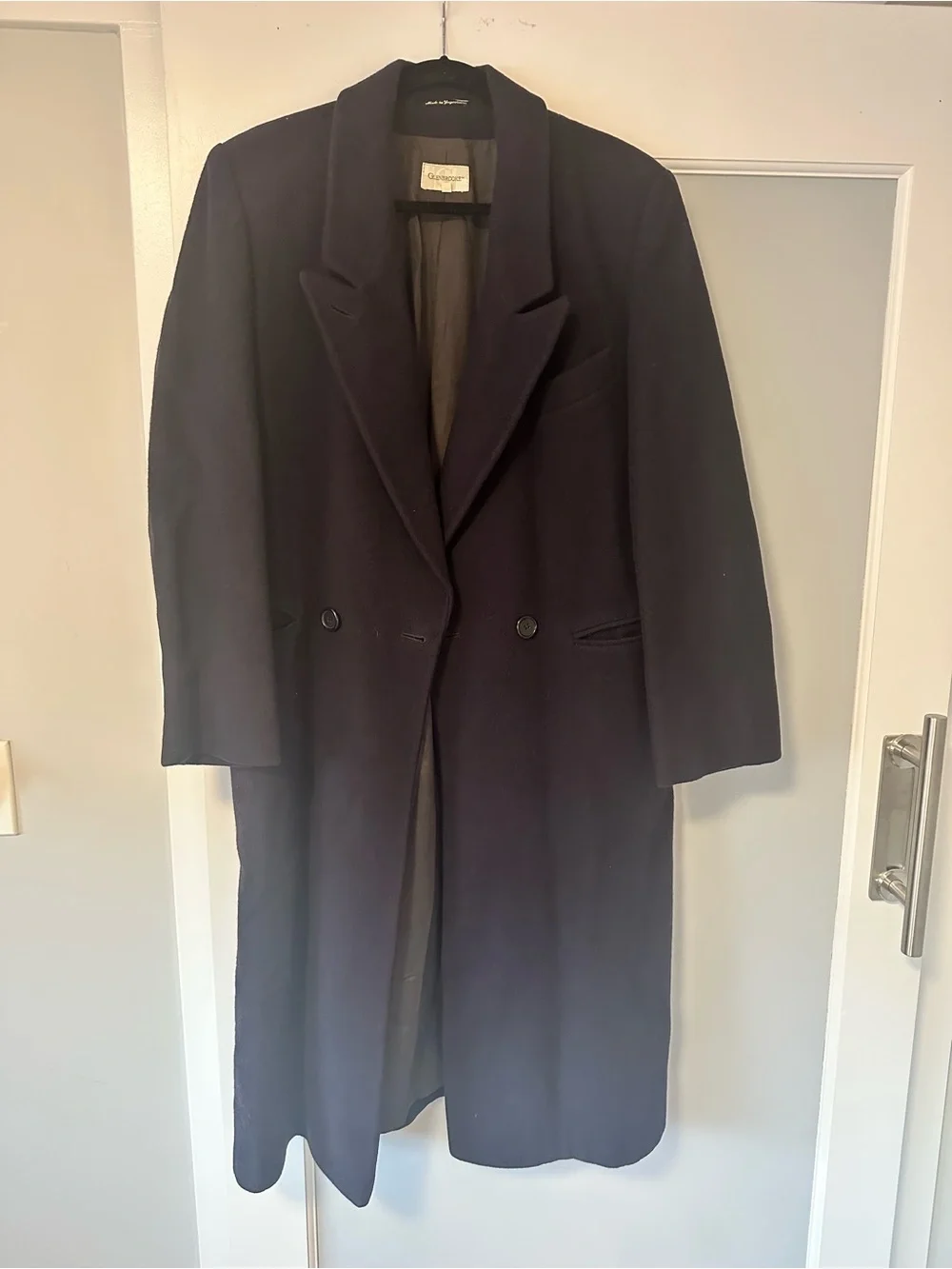 Women's Navy Double-Breasted Wool Trench Coat